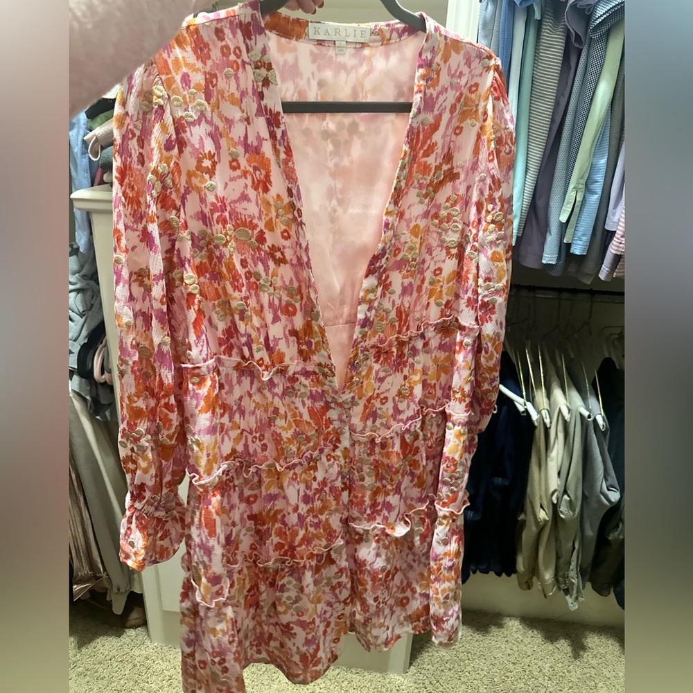 KARLIE Pink Splatter Pattern Long Sleeve Mini Dress